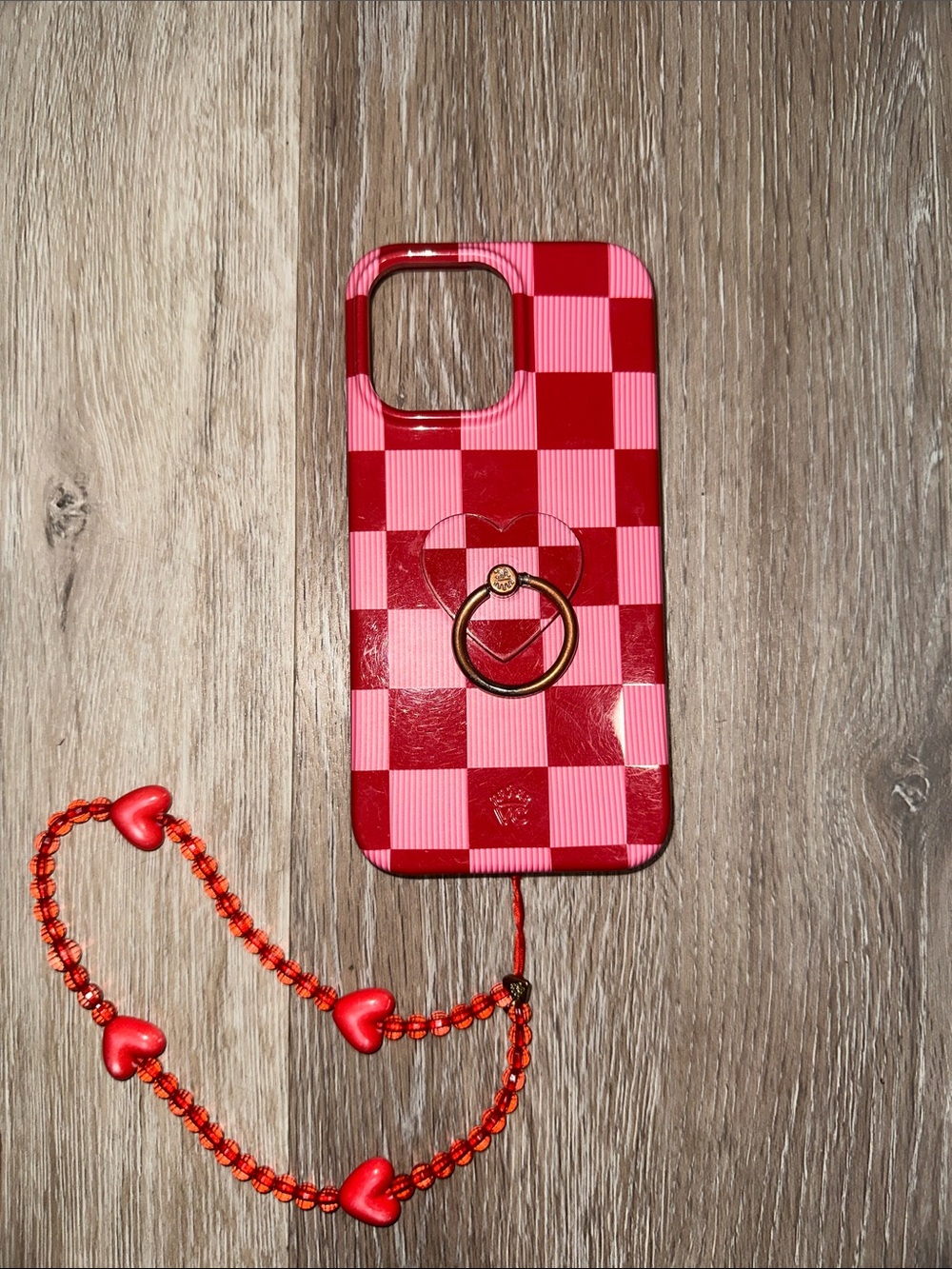 Checkered Phone Case with Ring Grip & phone charm - iPhone 14 Pro Max
